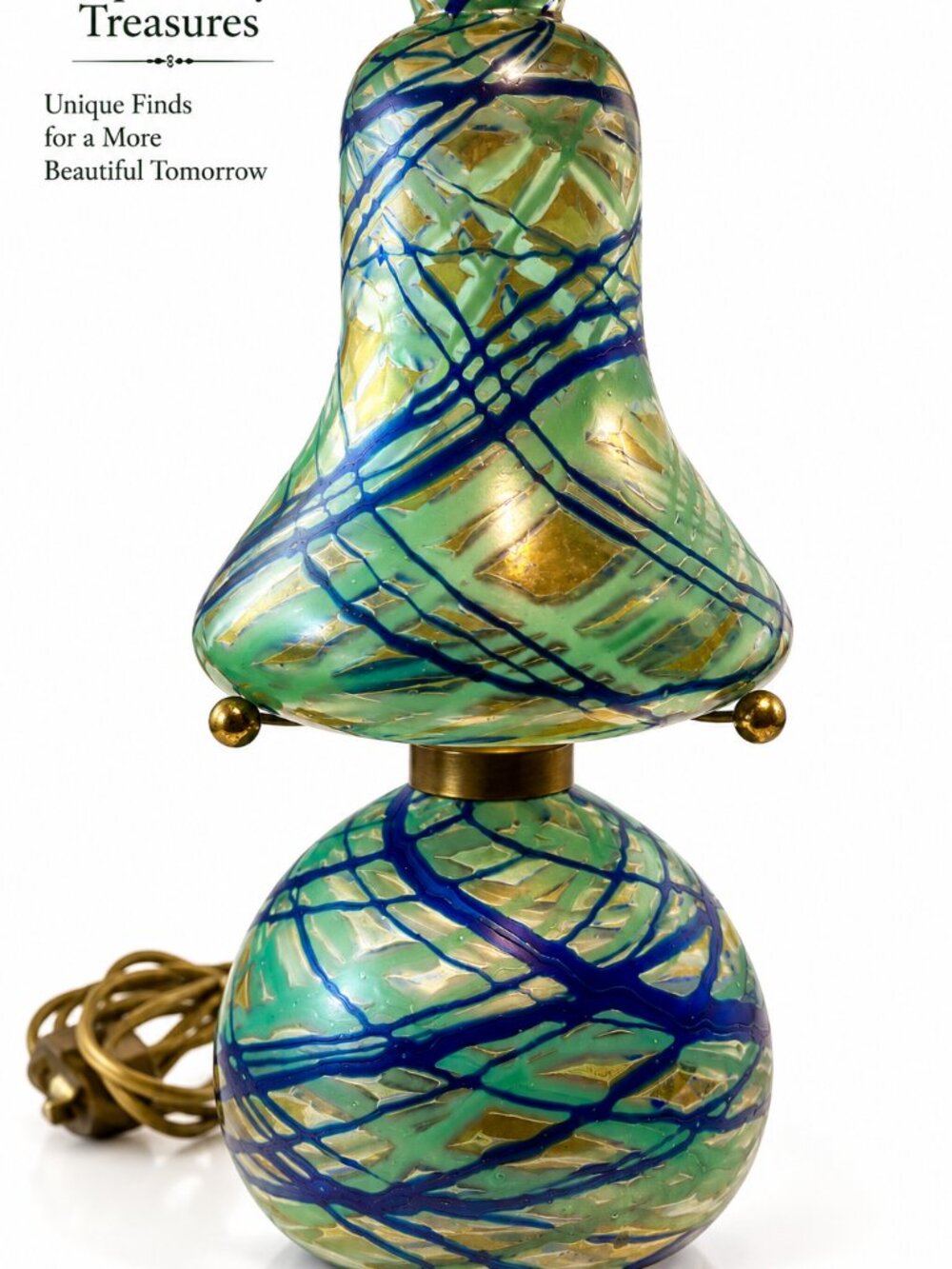 ADL-10--French Art Deco Art Glass Lamp • Circa 1920 • Green Blue Gold